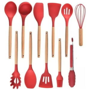 Set de 12 Utensilios de Cocina en Silicona y Madera
