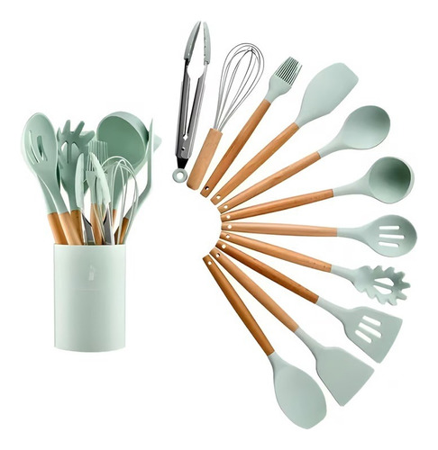 Set de 12 Utensilios de Cocina en Silicona y Madera - Image 5